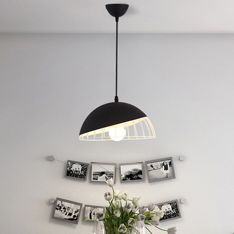 Modern Dining Room Pendant Light With Domed Metal Shade - Black/Blue/Green Suspended Lighting