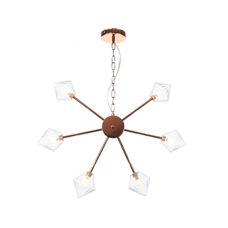 Diamond Shade Hanging Industrial Chandelier Lamp With Amber/Clear Glass - 6/9/12 Heads