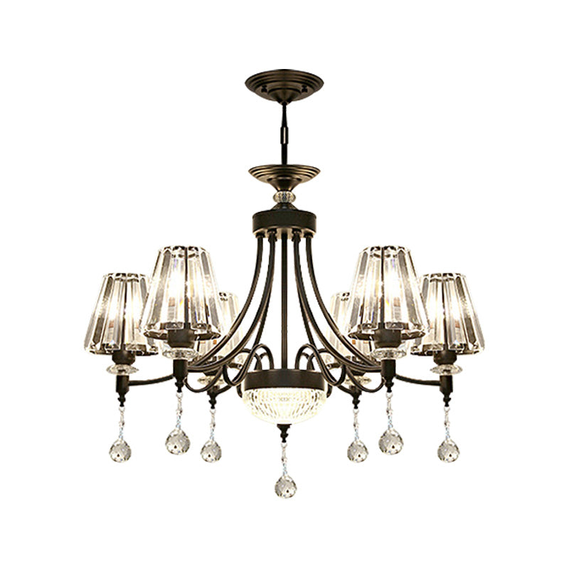 Modern Crystal Ceiling Chandelier With Tapered Design - Black Pendant Light Kit (3/6/8 Heads