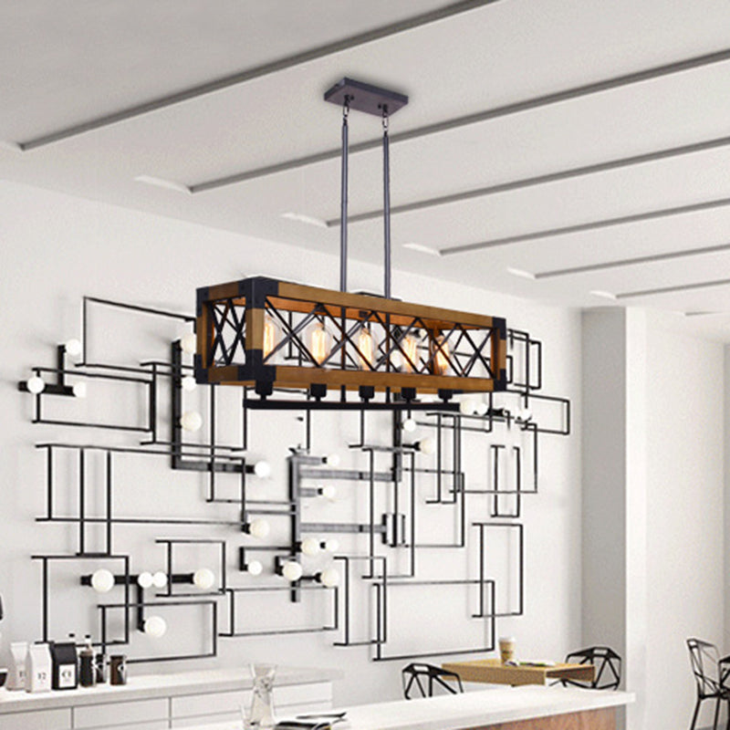 Vintage Metal Rectangle 5 Bulbs Dining Room Hanging Light Pendant Lighting