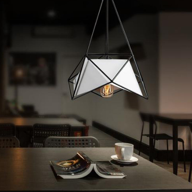 Modern Polygon Hanging Lamp With Wire Cage Shade - 1 Light Pendant For Dining Room In