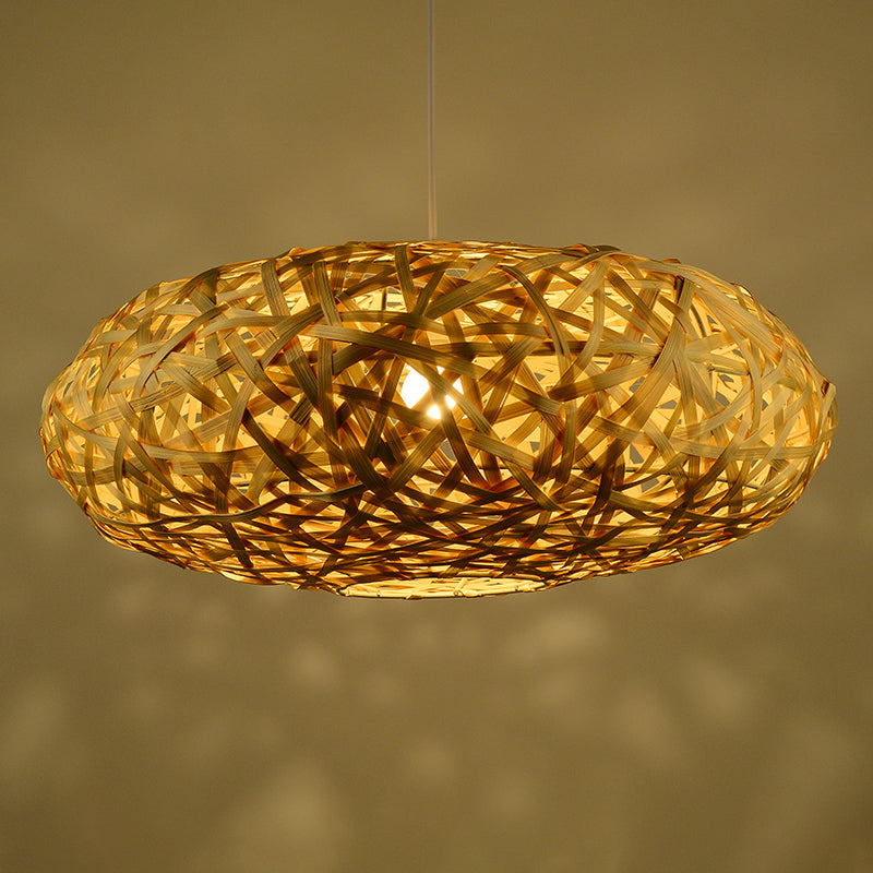 Traditional Bamboo Handmade Pendant Lighting With 1 Bulb - Wood Hanging Lamp Kit 12’/16’/19.5’ Wide