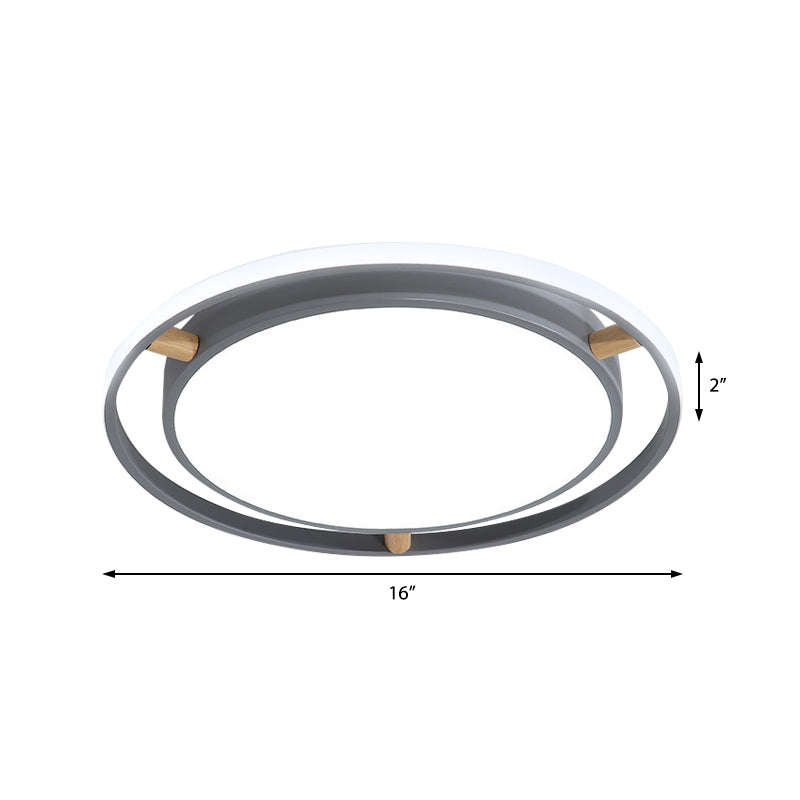 Nordic Dual Circle Led Ceiling Flush Light With Wood Arm - White/Green/Grey Thin Flushmount Lighting
