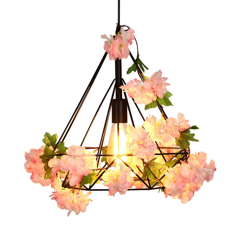 Diamond Metal Suspension Pendant Antique 1 Head Restaurant Led Ceiling Light- Black With Cherry