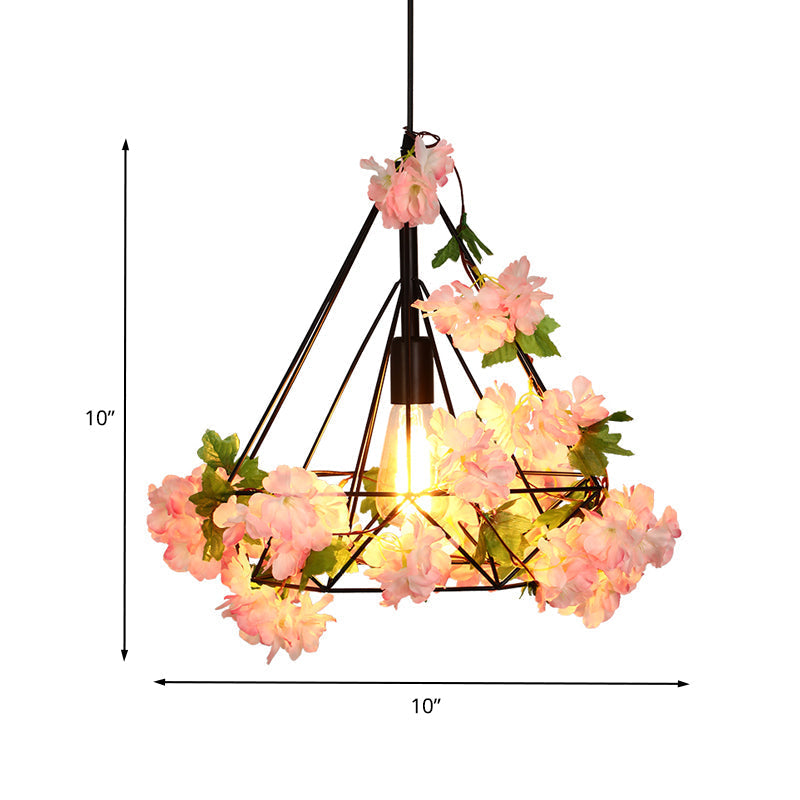 Diamond Metal Suspension Pendant Antique 1 Head Restaurant Led Ceiling Light- Black With Cherry