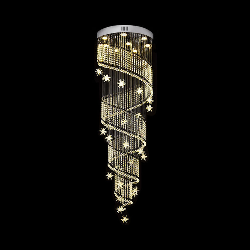 Sleek Led Crystal Pendant Light With 9 Heads In Modernist Spiral Design - Silver Finish