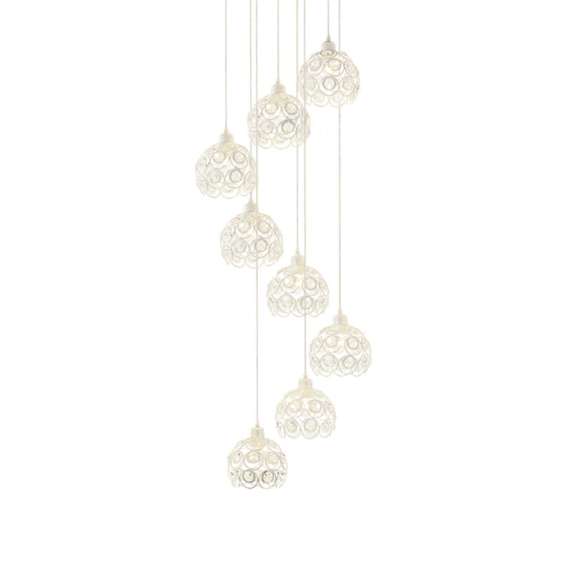 Modern Crystal Dome Chandelier White/Black 8-Bulb Ceiling Light For Living Room