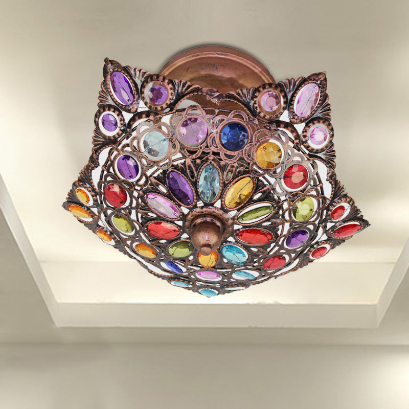Hollow Traditional Brass Flush Mount Ceiling Fixture - Metal 3-Headed Living Room Lighting