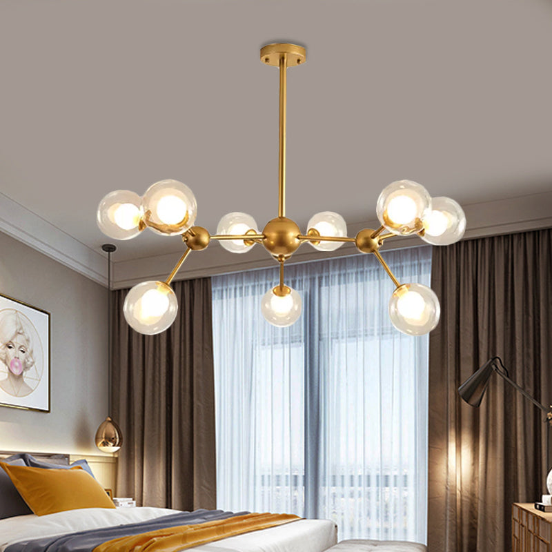 Modern Clear Glass Bubble Chandelier With Starburst Design - 9/12/15 Lights Black/Gold