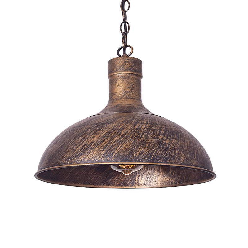 Vintage Style Aged Brass/Black Pendant Lighting For Balcony - Metal Dome Shade 1-Light Hanging
