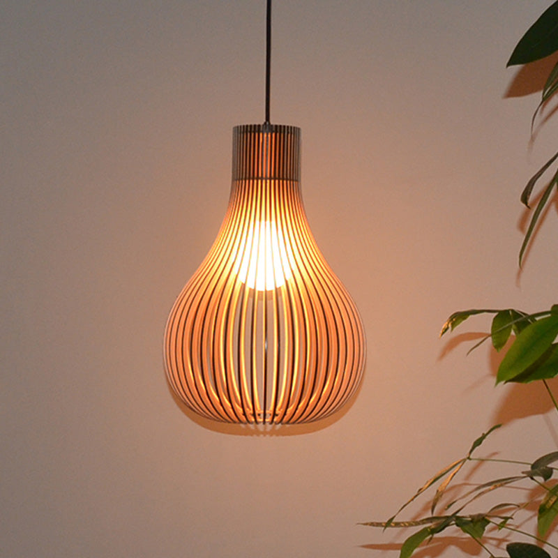 Modern Adjustable Wood Pendant Light - Teardrop Shape Ceiling Fixture / 12