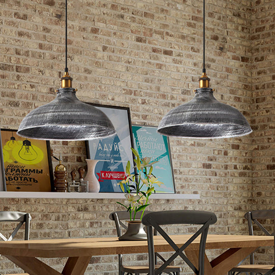 Giulia - Vintage Silver Gray 1 Bulb Pendant Lamp Antique Style Metal Bowl Shade Hanging Light With