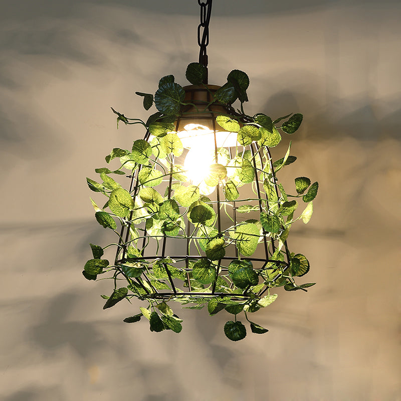 Vintage Black Metal Pendant Lamp With Led Bulb Cage For Restaurants And Plants