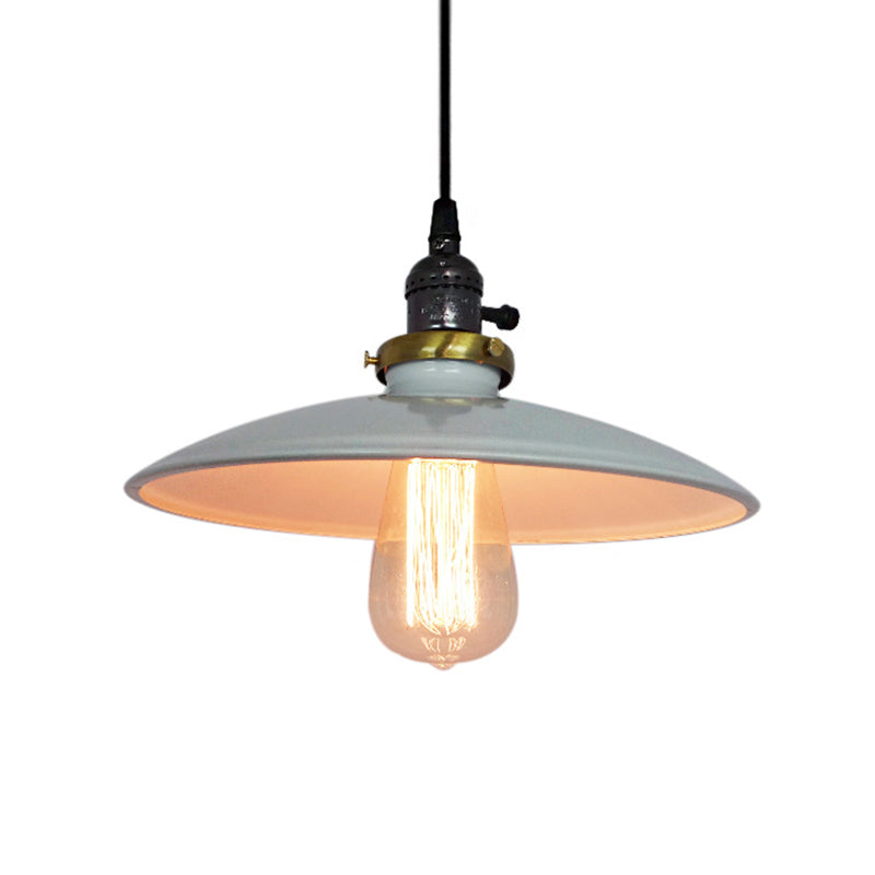 Vintage Metal Flared Hanging 1-Light Pendant Lamp For Balcony Ceiling In White/Black