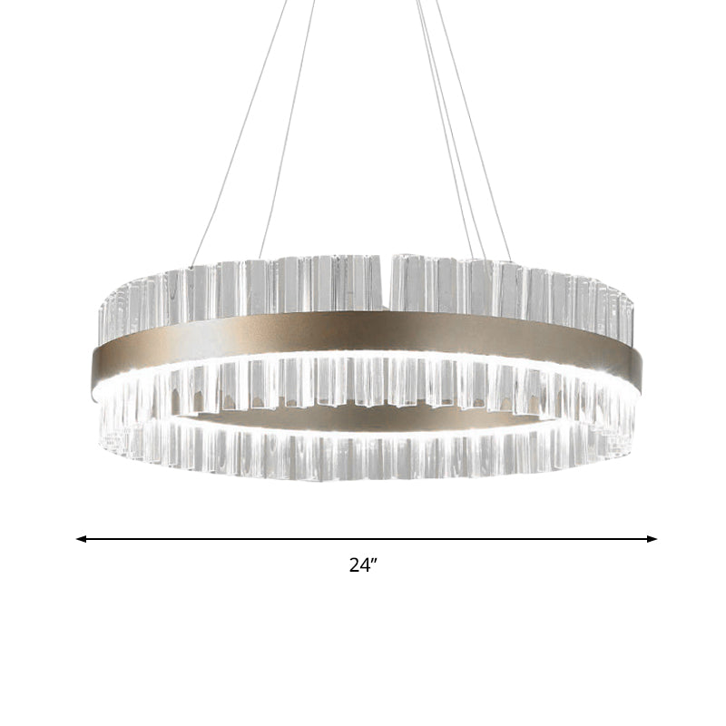 Modern Clear Crystal Pendant Lighting With 1 Light Gold Hanging Lamp - 16/24/32 Wide Warm/White For