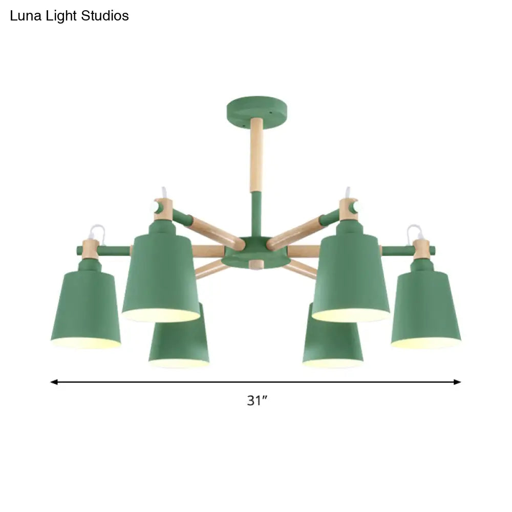 6-Light Macaron Baby Bedroom Chandelier - Metal & Wood Suspension Light