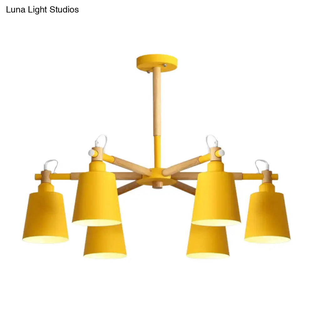 6-Light Macaron Baby Bedroom Chandelier - Metal & Wood Suspension Light
