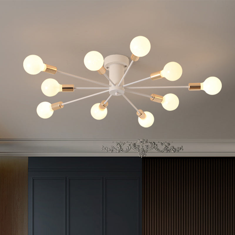 Semi Flush Mount Vintage Ceiling Light Fixture 6/8 Heads Black/White Metallic For Kitchen