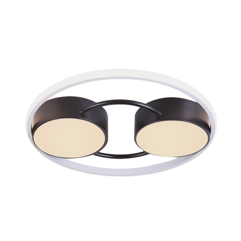 Double Drum Led Flush Ceiling Lamp: Modern Metal 18’/21.5’ Fixture For Bedroom In Black With