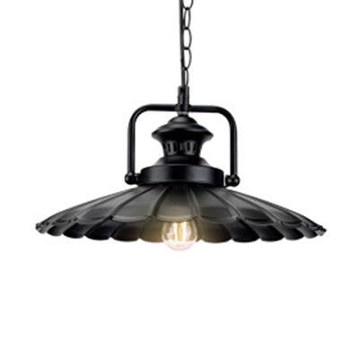 Vintage Industrial Metal Cone Pendant Lamp - Black Indoor Use / 14