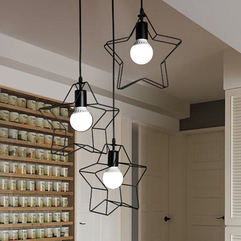 Industrial Metal Star Pendant Light With 3 Black Wire Lights - Perfect For Your Bedroom