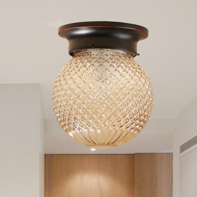 Industrial Black/Clear Glass Flush Mount Lighting Fixture 6/6.5 Wide