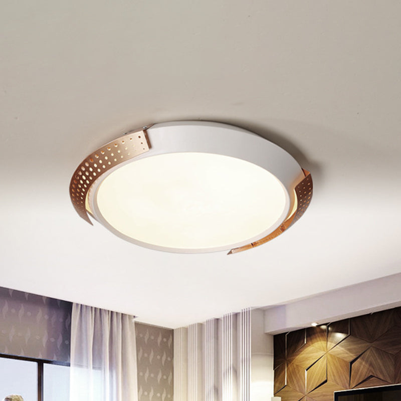 Modernist Led Pink/Gold Round Metal Ceiling Fixture With Hollow Design 16/19.5/23.5 W Gold / 16