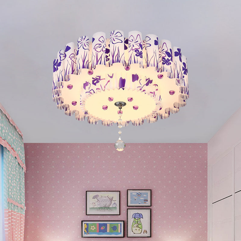 Acrylic Dual-Layered Flushmount Countryside Led Ceiling Lamp For Restaurants With Crystal Ball -