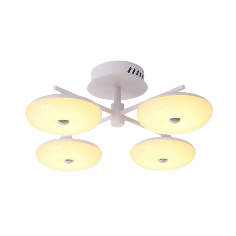 Minimalist Led Restaurant Flush Light Fixture - White Semi Ceiling Mount With Doughnut Acrylic Shade