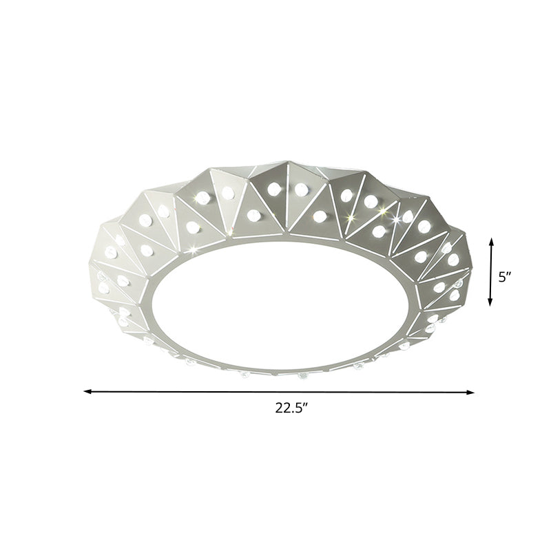 Modern Led White Flush Ceiling Light With Metal Drum & Diamond Design - Available In 16.5’