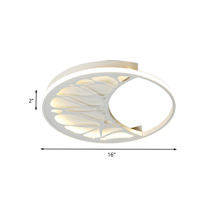 White Acrylic Moon Flush Light - Led Ceiling Fixture For Contemporary Bedroom Decor (16/19.5 Wide)