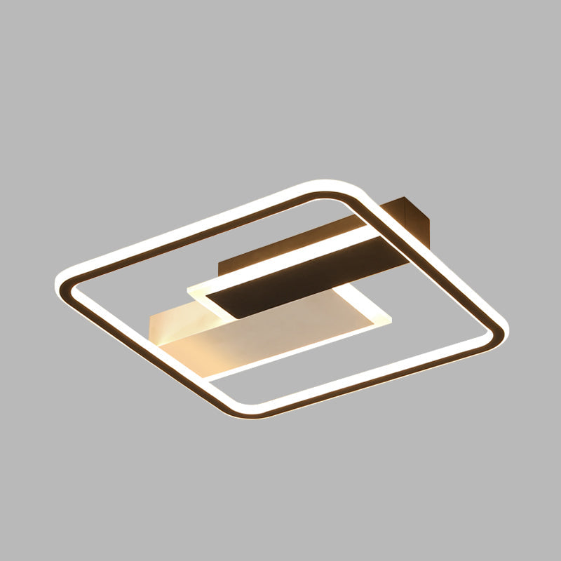 Modern Square Acrylic Flush Mount Led Ceiling Light For Bedroom 18’/24.5’ Width - Sleek Black