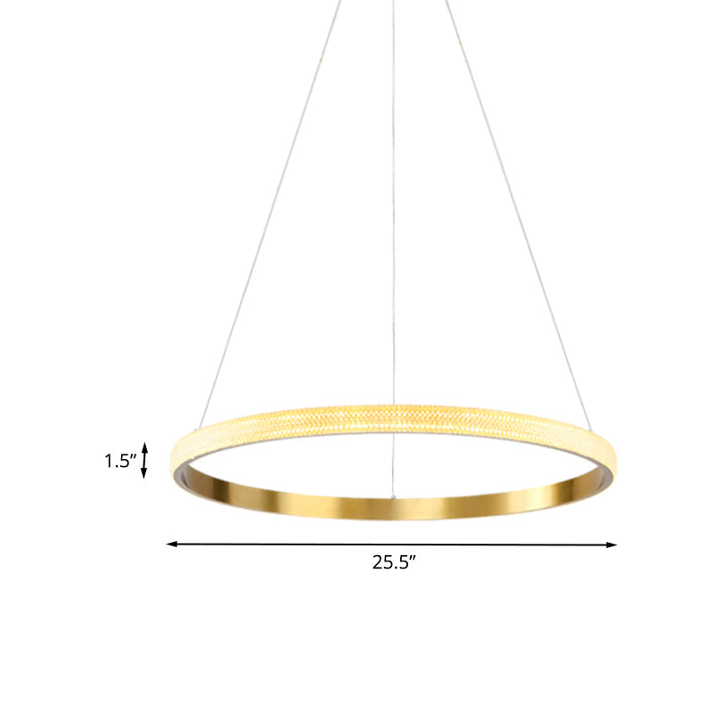 Gold Ring Suspension Light: 19/25.5 Dia Minimalist Led Acrylic Pendant Lamp In White/Warm Light