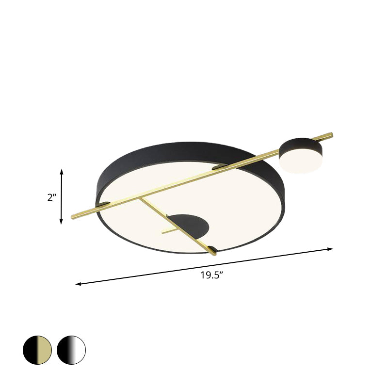Modernist Led Flush Mount Ceiling Lamp Black/White-Gold Drum Fixture Acrylic Shade Warm/White Light