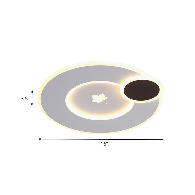 Modern Acrylic Led Flush Mount Light Fixture With Maple Leaf Pattern - 16/19.5 Wide Black/White