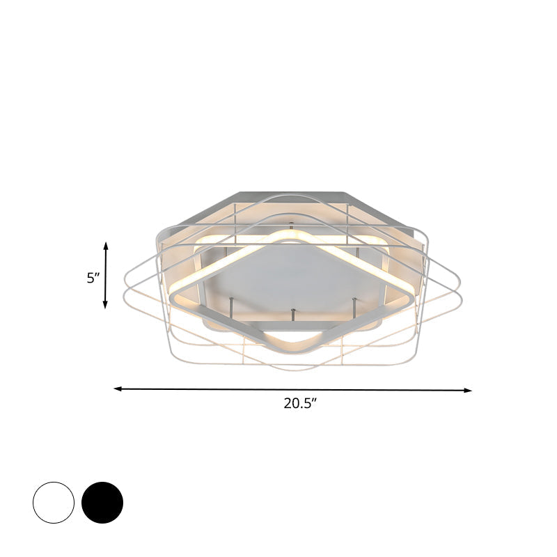 Modernist Acrylic Square Frame Flush Mount Lamp: 20.5/25 Wide Black/White Led Ceiling Fixture For