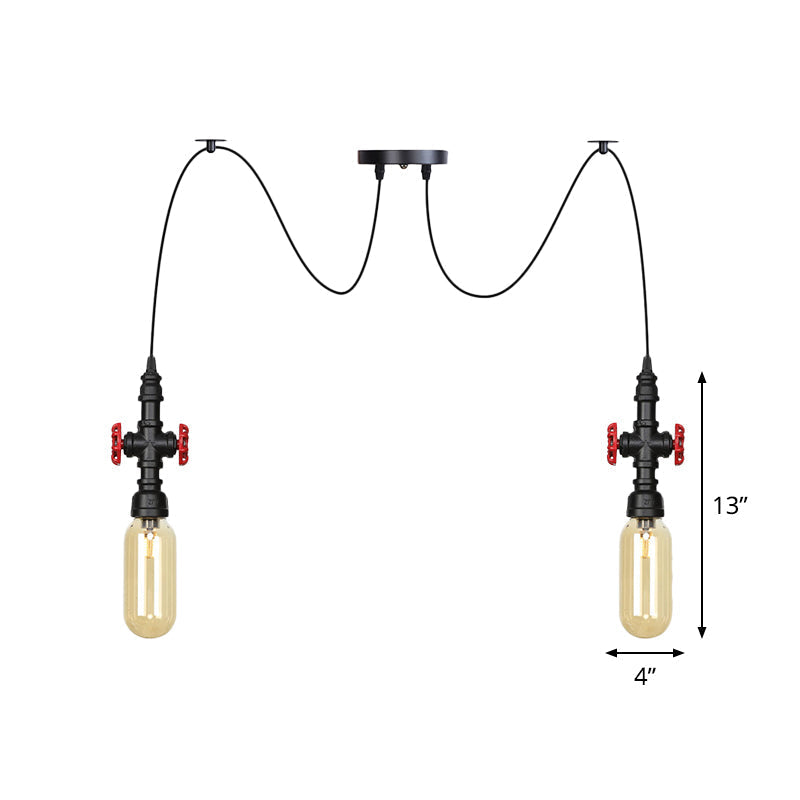 Vintage Amber Glass Multi Pendant Light - 2/3/6-Light Coffee Shop Led Swag Suspension Lamp In Black