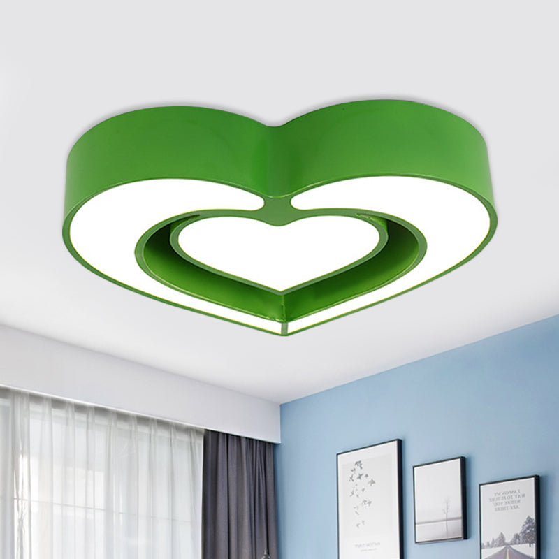 Contemporary Acrylic Led Flush Mount Ceiling Light For Bedroom - Loving Heart Design (Blue/Red/Pink)