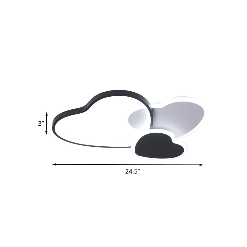 Modern Heart Design Black Ceiling Fixture: Acrylic Led Bedroom Flush Mount Spotlight - Warm/White