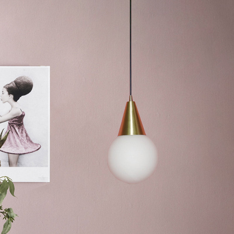 Brass Modo Ceiling Pendant Light - Post Modern 1 Milk White Glass Suspension Lamp