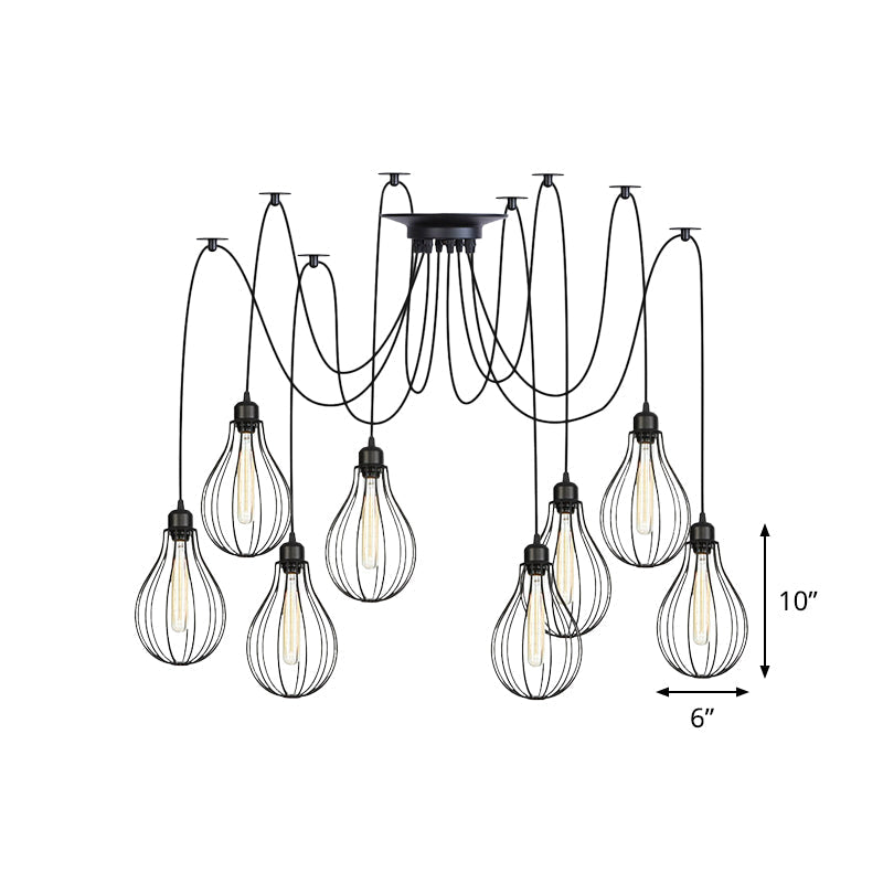 Vintage Iron Pear Cage Swag Pendant Lamp Black Multiple Hanging Lights 2/3/6 Light Options