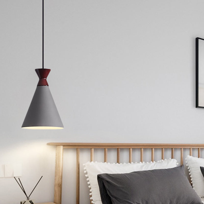 Modernist Iron 1-Head Bedside Pendant Light In Black/Grey/White - Wide Flare Drop Design