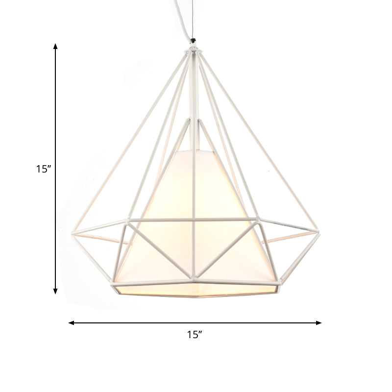 Wire Frame Pendant Light With Fabric Shade - White Metal Ceiling Lighting For Coffee Shop
Note: The