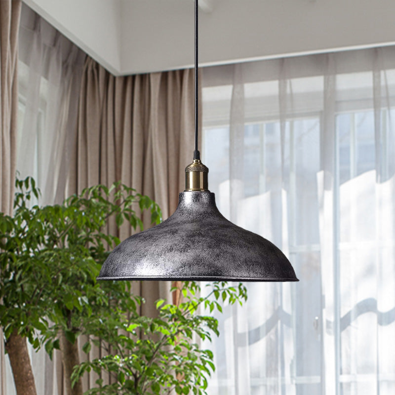 Vintage Style Pendant Lamp- Metal Bowl Ceiling Light Fixture In Black/White For Restaurants