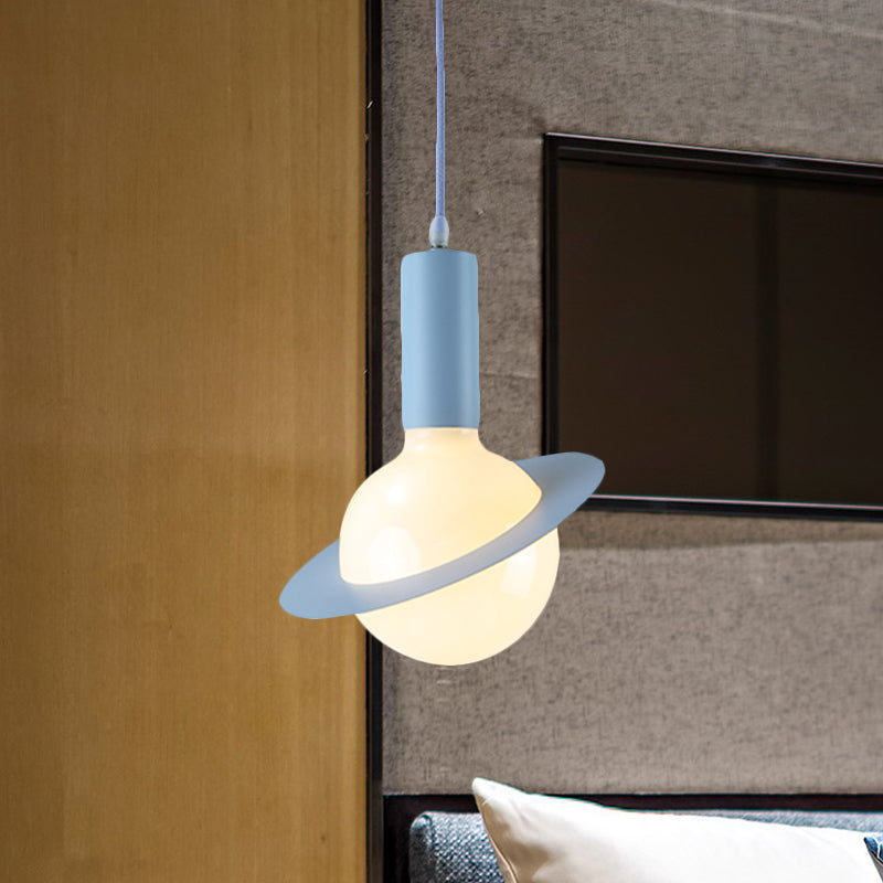 1 Light Glass Shade Pendant Set - Post-Modern Pink/Blue/Green Dining Room Hanging Lamp