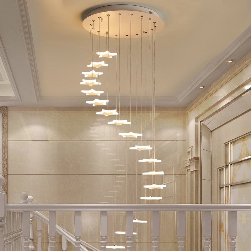 Contemporary Led Acrylic Spiral Hanging Star Lights - 8/12/18 Heads Warm/White Light