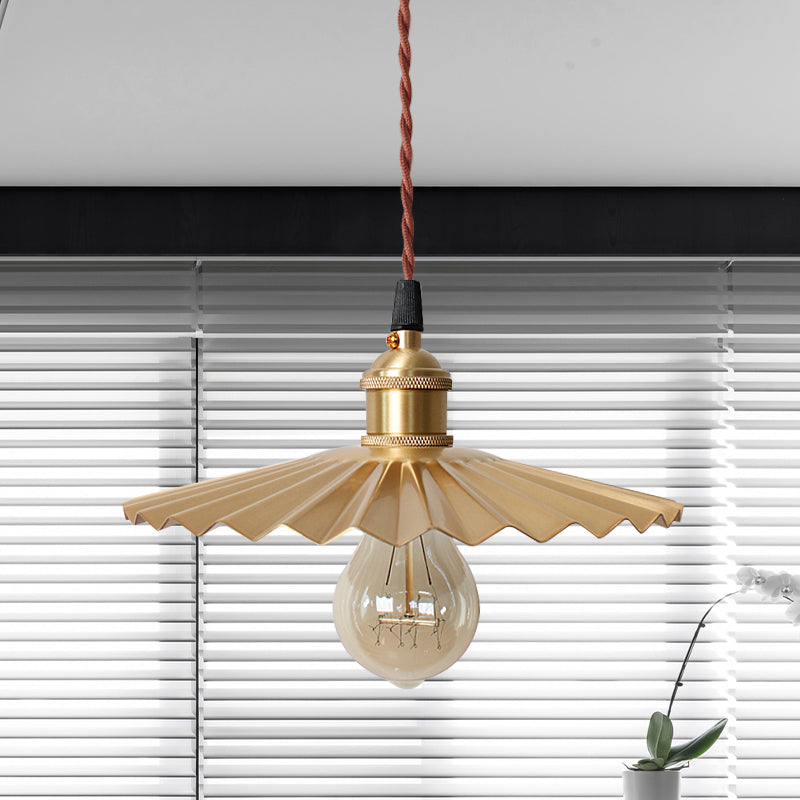 Modern Scalloped Hanging Ceiling Light | Stylish Black/Red Metallic Pendant For Bedside Brass