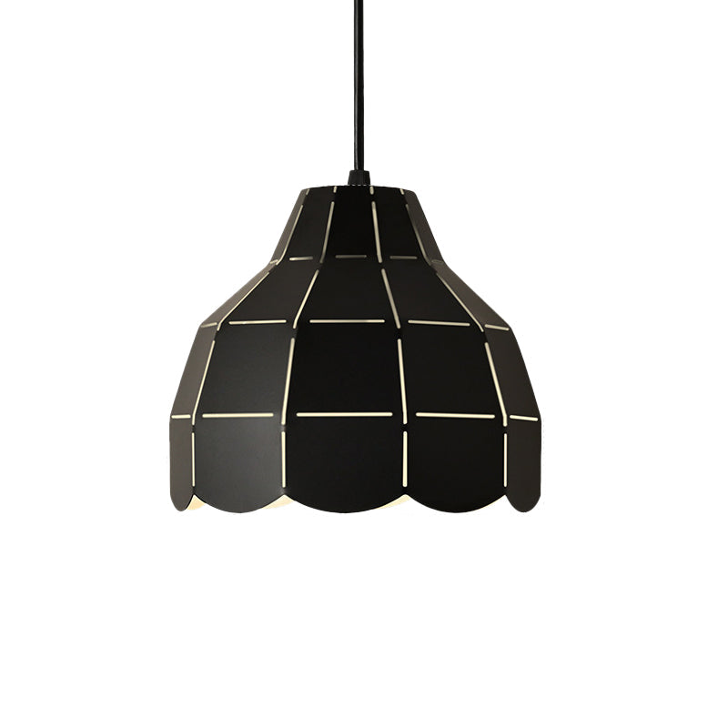Modern Scalloped Dome Ceiling Pendant Light - Pink/White/Black Metal Hanging Lamp