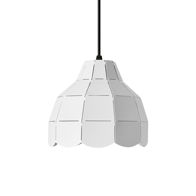 Modern Scalloped Dome Ceiling Pendant Light - Pink/White/Black Metal Hanging Lamp