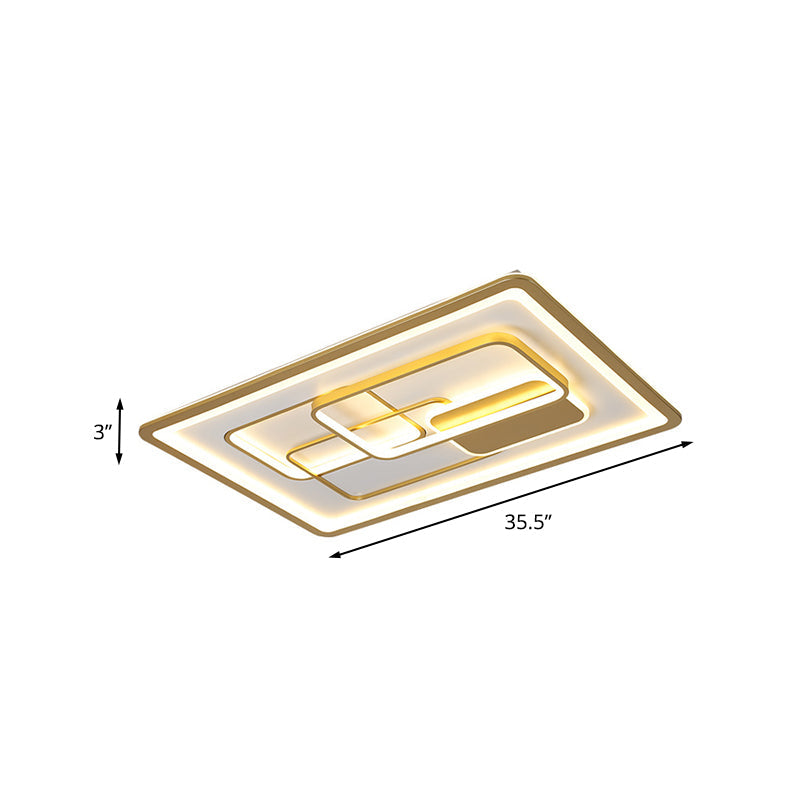 Modernist Gold Led Flush Mount Light Fixture - Rectangle Metallic Lamp 35.5’/43’ Long White/Warm